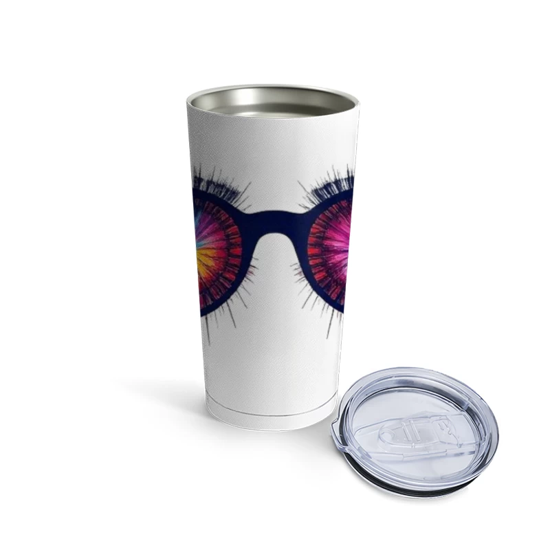 Psychedelic Rainbow Eyes Behind Glasses Travel Mug