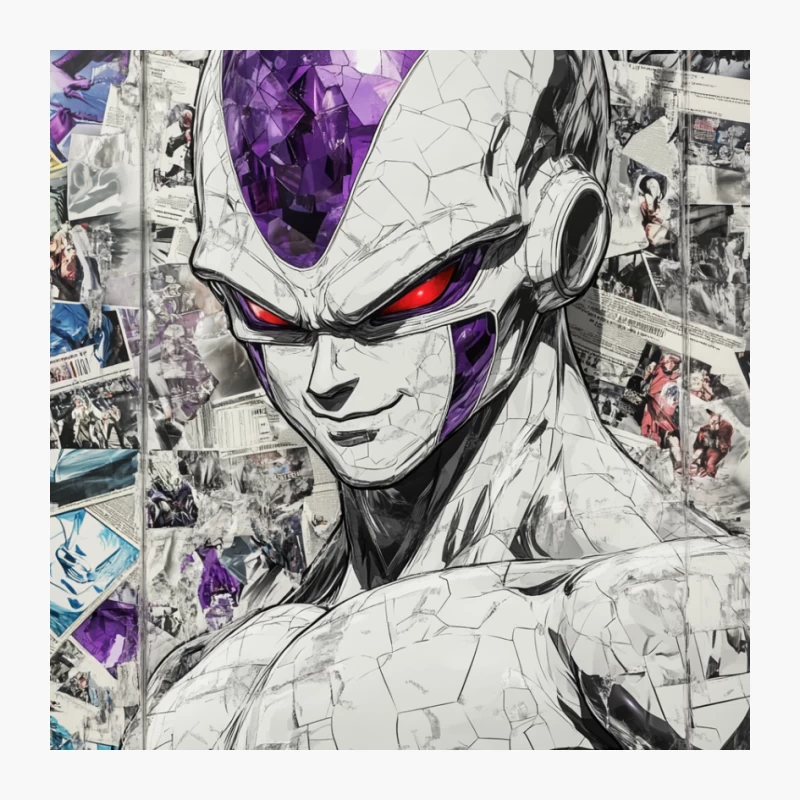 Iconic Dragon Ball Villain: Frieza Illustration Amidst Manga Pages Pin