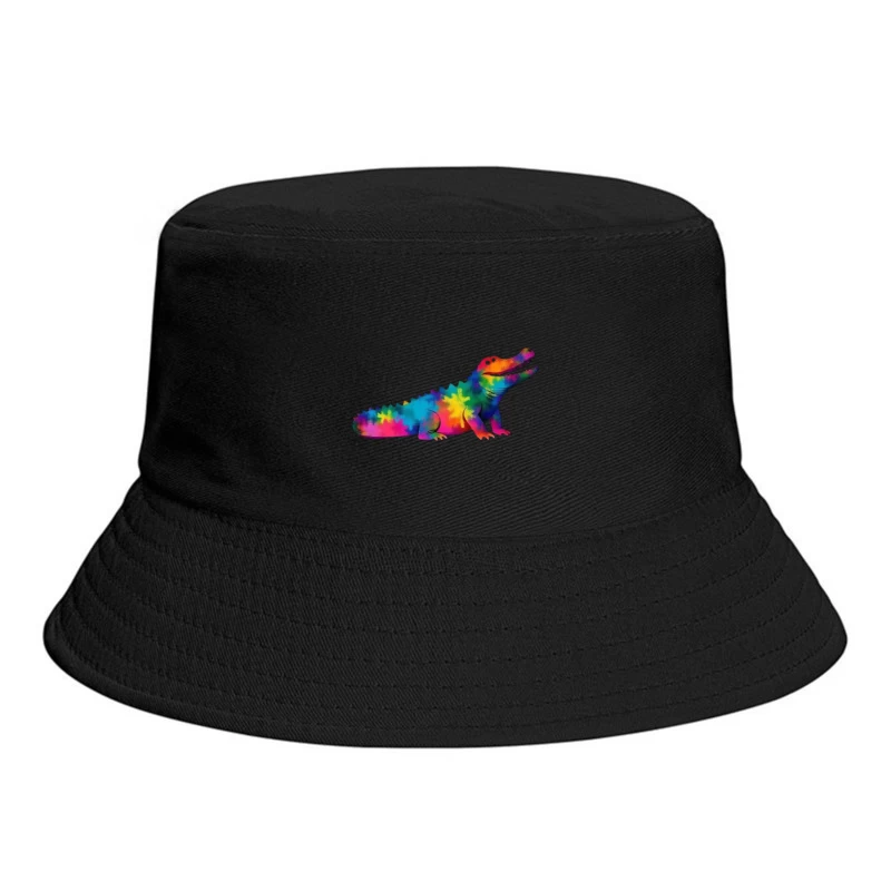 Rainbow Tie-Dye Alligator Illustration Bucket Hat