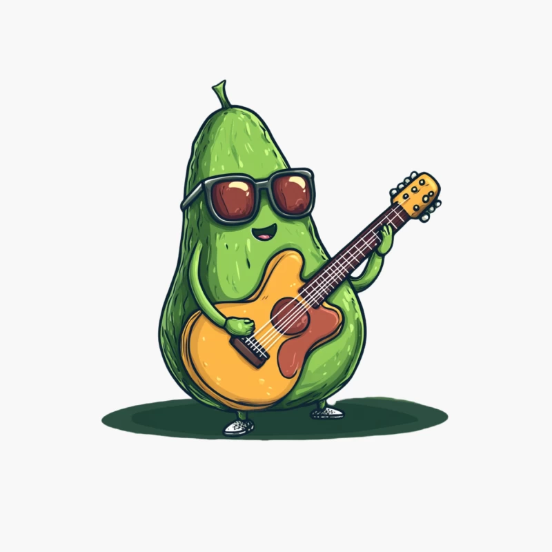 Cool Avocado Guitarist: Cartoon Fruit Jamming with Sunglasses Cotton Tote Bag