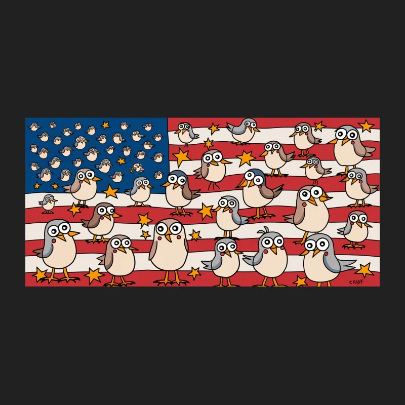 Whimsical Cartoon Birds on American Flag Bucket Hat