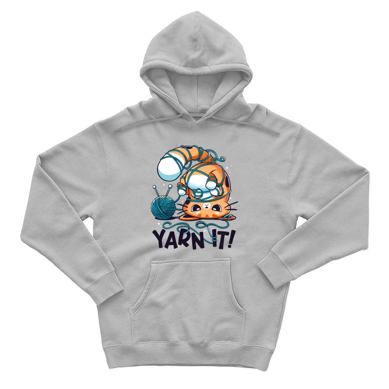 Yarn It! Whimsical Cat Illustration Male Pullover Hoodie