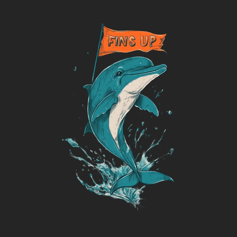 Playful Dolphin with "Fins Up" Flag: Marine Life Illustration Male Pullover Sweatshirt