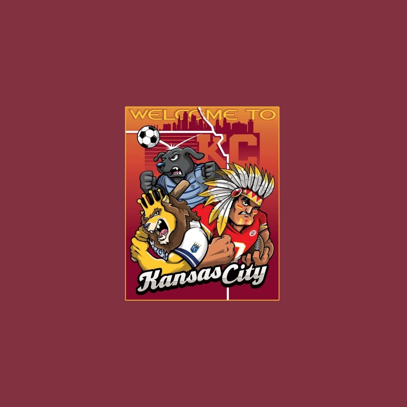 Kansas City Sports Mascots with City Skyline Illustration Desk Mat