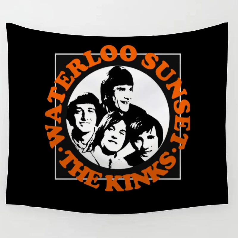 Vintage The Kinks Band Album Cover with Orange Text Tapestry