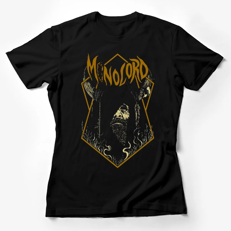 Minimalist Gold Gothic Logo with Bearded Figure Design Female T-Shirt