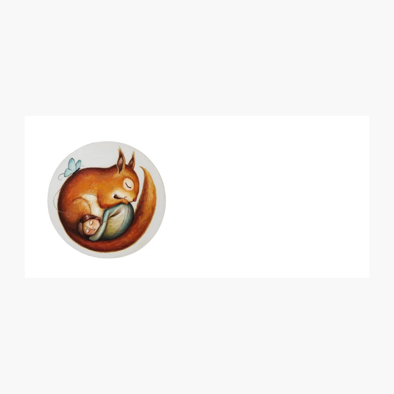 Whimsical Illustration: Nurturing Squirrel with Sleeping Baby and Butterfly Coffee Mug