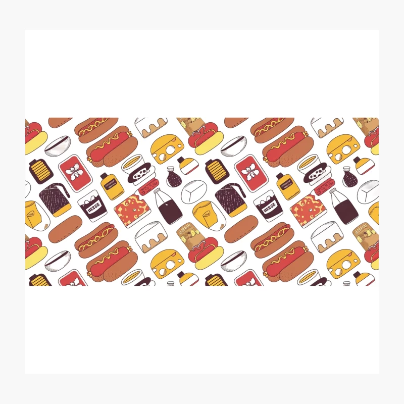 Colorful Cartoon Fast Food Pattern with Hot Dogs and Snacks Throw Pillow