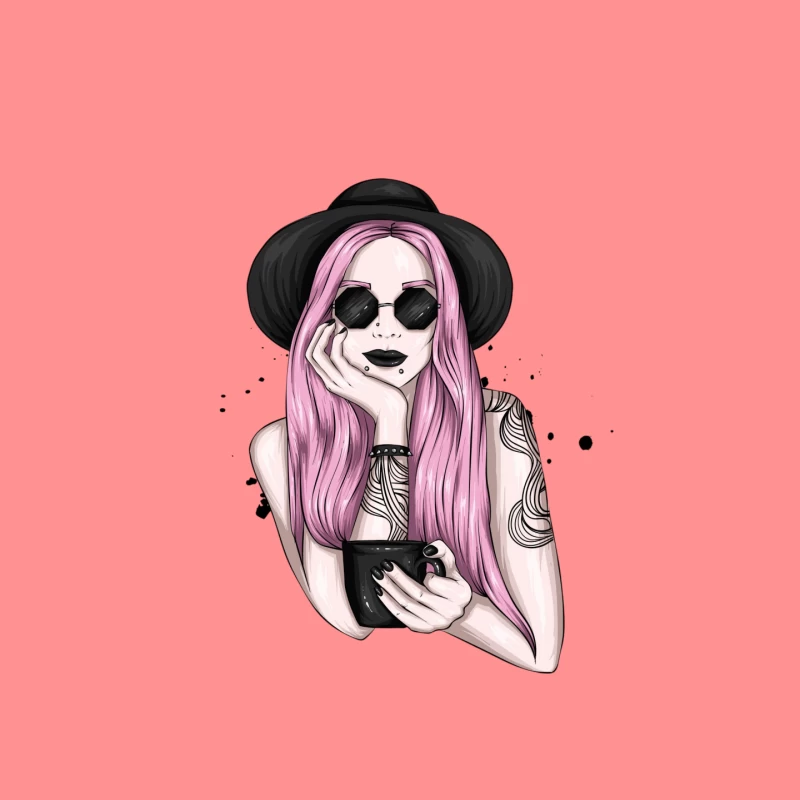 Stylish Woman with Pink Hair and Sunglasses Mouse Pad