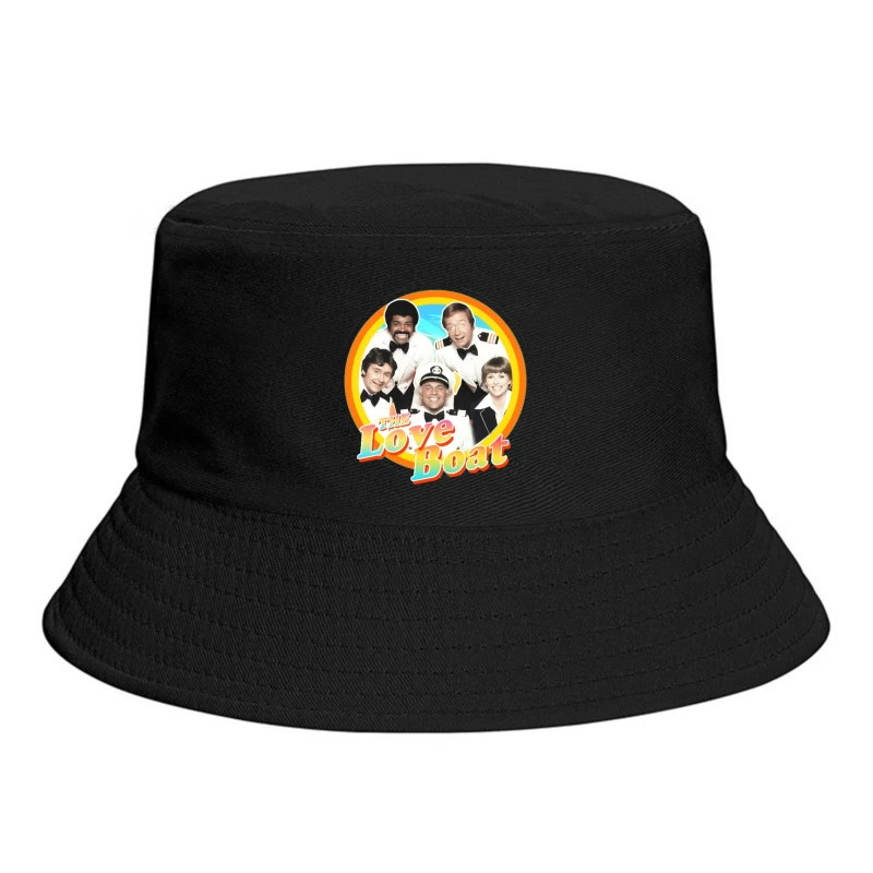 The Love Boat Classic TV Show Cast Promotional Image with Rainbow Circle Frame Bucket Hat