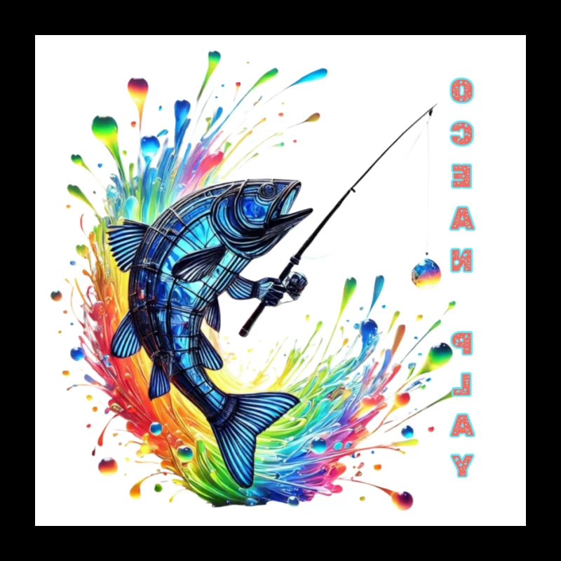 Rainbow Fish Splash: Artistic Fishing Adventure Pin