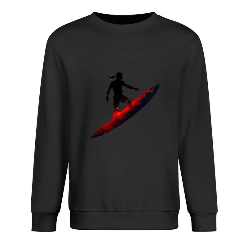 Dramatic Red Surfing Silhouette Art Male Pullover Sweatshirt