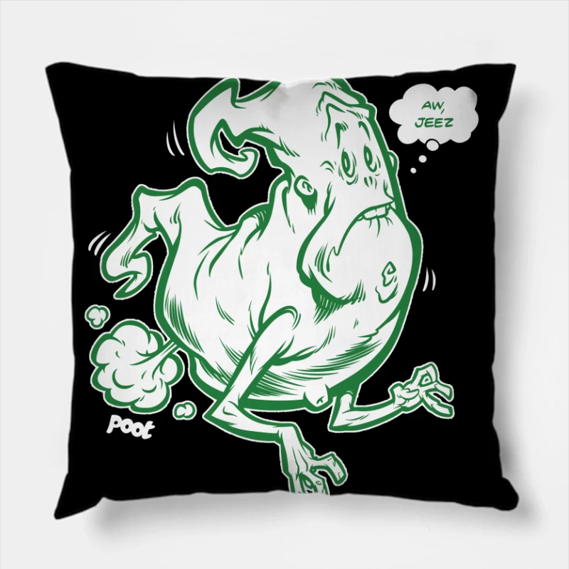 Funny Cartoon Ghost Character Throw Pillow