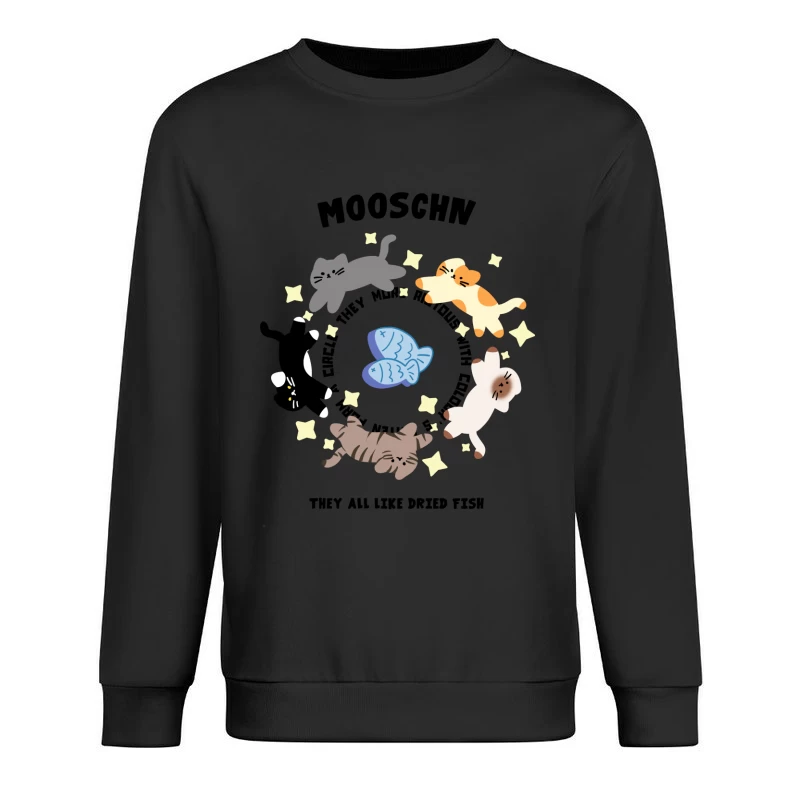 Katzenkreis mit Fischen und Sternen Herren Pullover Sweatshirt