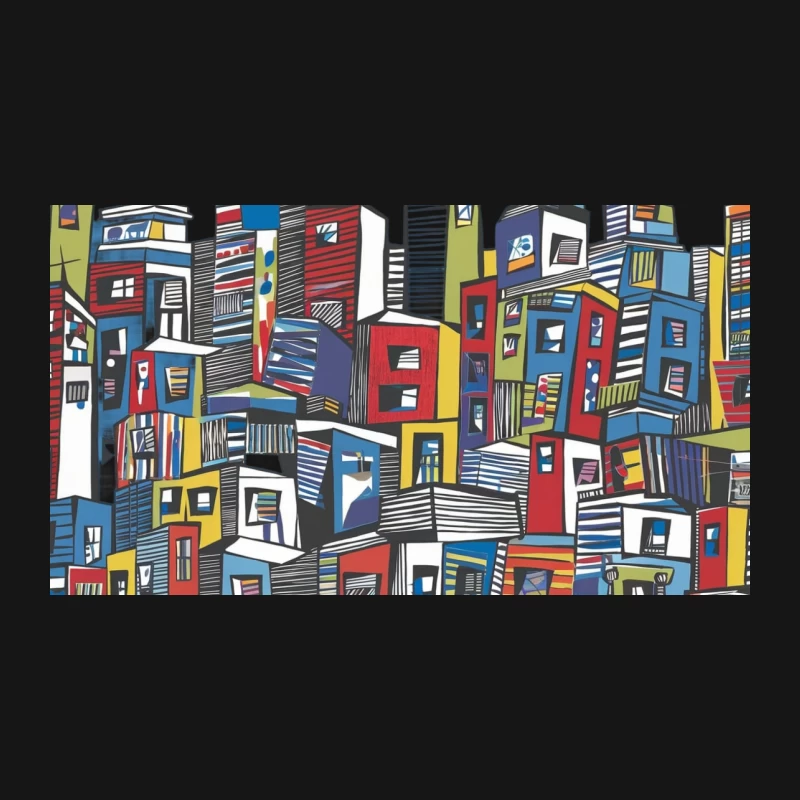 Abstract Colorful Urban Cityscape with Geometric Buildings Desk Mat