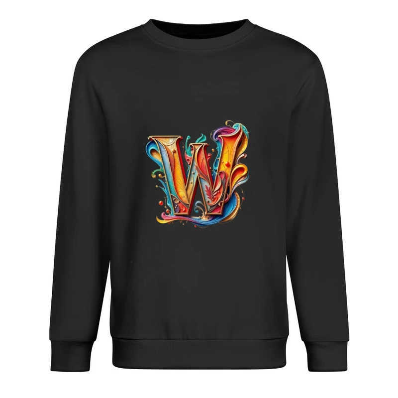 Ornate Colorful Typography: Decorative Letter W Design Male Pullover Sweatshirt