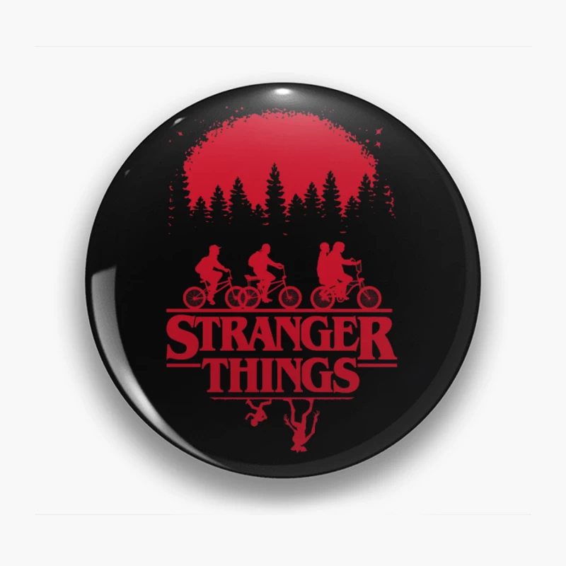 Stranger Things Red Silhouette Poster with Kids on Bikes Pin