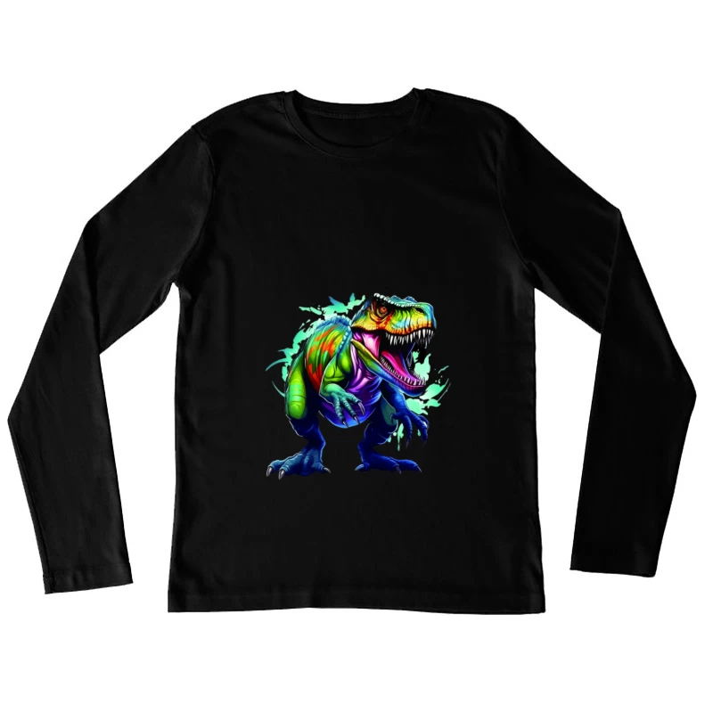 Bunter T-Rex, Dinosaurier-Kunstwerk, Lebendig Damen Langarm T-Shirt