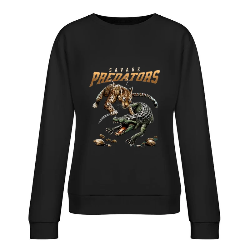 Savage Predators: Jaguar vs Crocodile Battle Art Female Pullover Sweatshirt