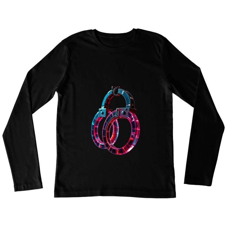 Illuminated Cyberpunk Handcuffs with Neon Pink and Blue Glow Female Long Sleeve T-Shirt