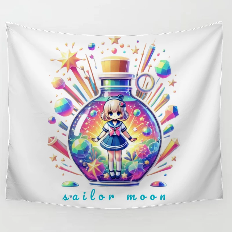 Magical Chibi Sailor in Rainbow Crystal Bottle Tapestry