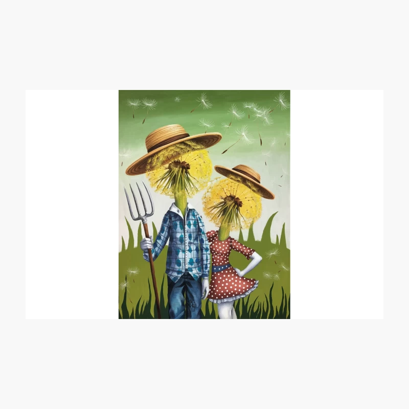 Whimsical Dandelion Farmers: A Surrealist Garden Scene Travel Mug