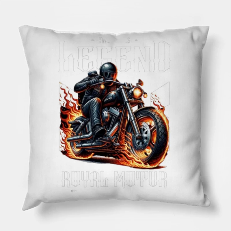 Legendary Flaming Royal Motor Black Motorcycle Illustration Throw Pillow