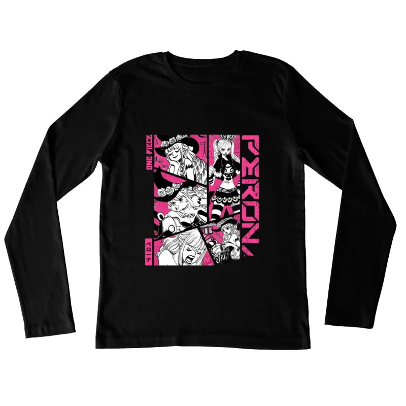 Manga Charakterdesign mit Rosa Hintergrund Damen Langarm T-Shirt