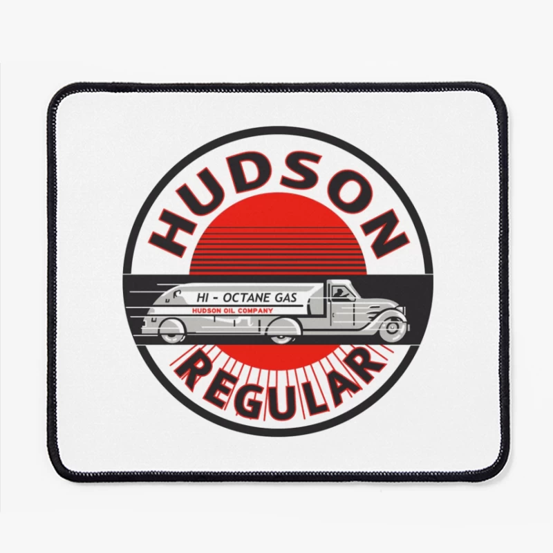 Vintage Hudson Regular Gas Station Logo with Art Deco Fuel Truck Design Mouse Pad