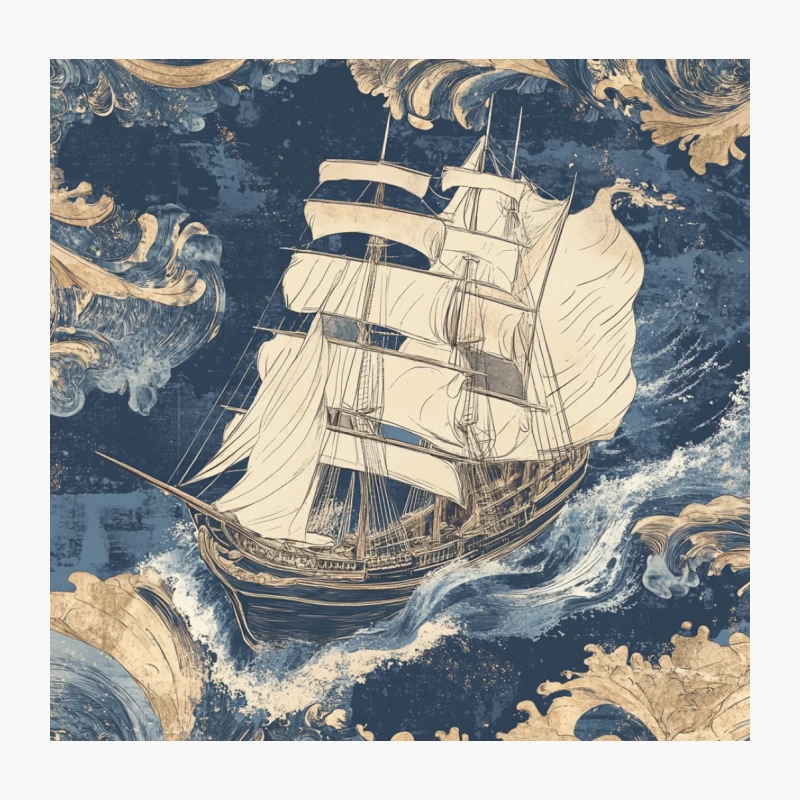 Vintage Nautical Illustration of Sailing Ship on Stormy Seas Throw Pillow