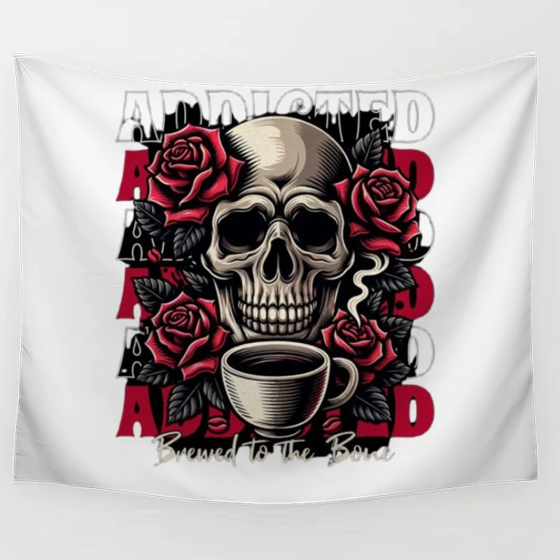 Gothic Skull with Roses and Coffee - "Brewed to the Bone" Tapestry