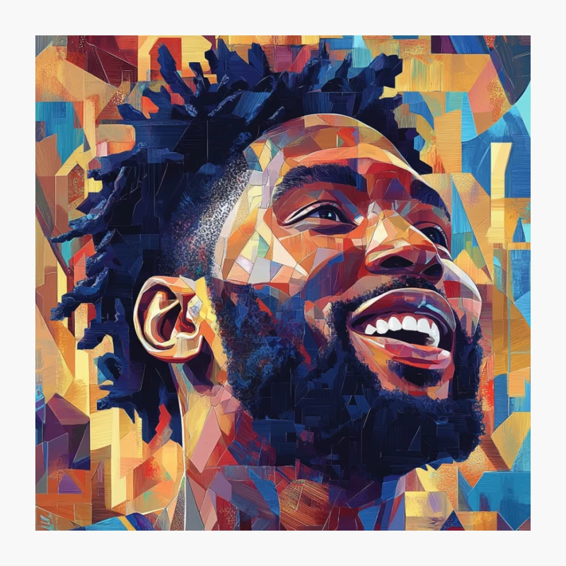 Vibrant Geometric Portrait of Smiling Basketball Player in Nike Jersey Pin