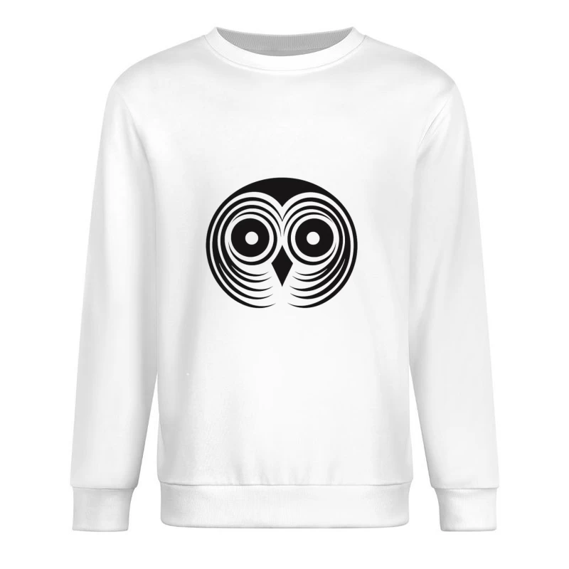 Minimalist Owl Logo: Circular Black and White Geometric Abstract Bird Design Male Pullover Sweatshirt