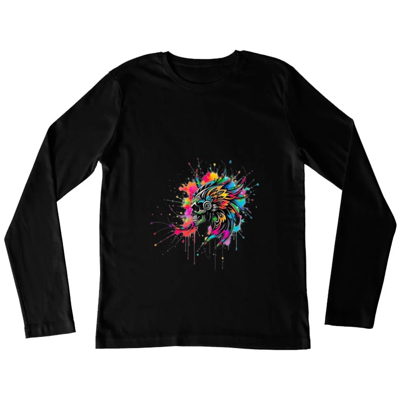 Colorful Tribal Skull Art Female Long Sleeve T-Shirt