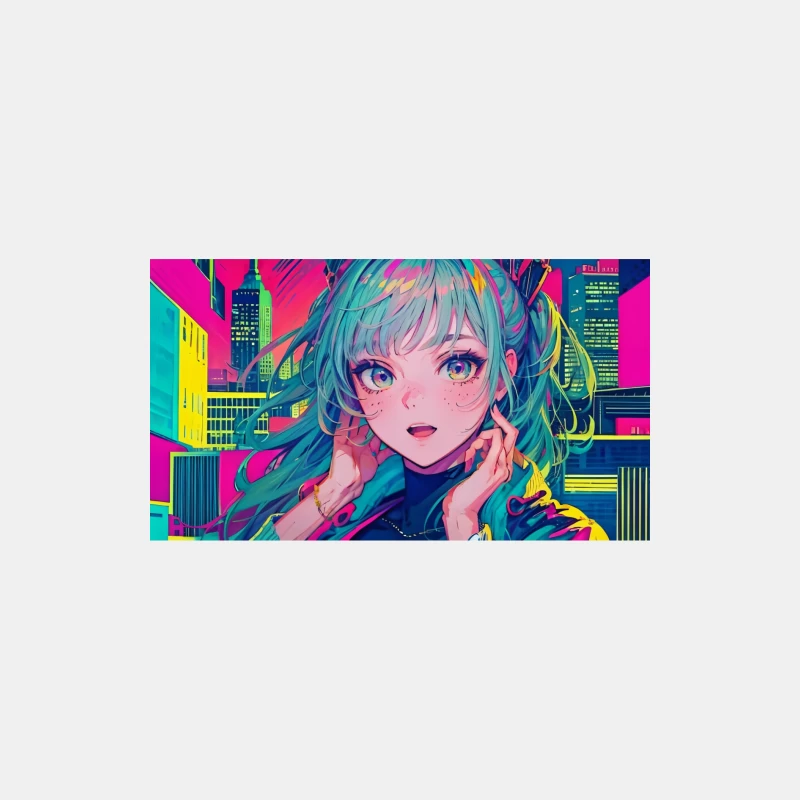 Vibrant Cyberpunk Anime Girl in Neon-Lit Futuristic Cityscape Male Tank Top