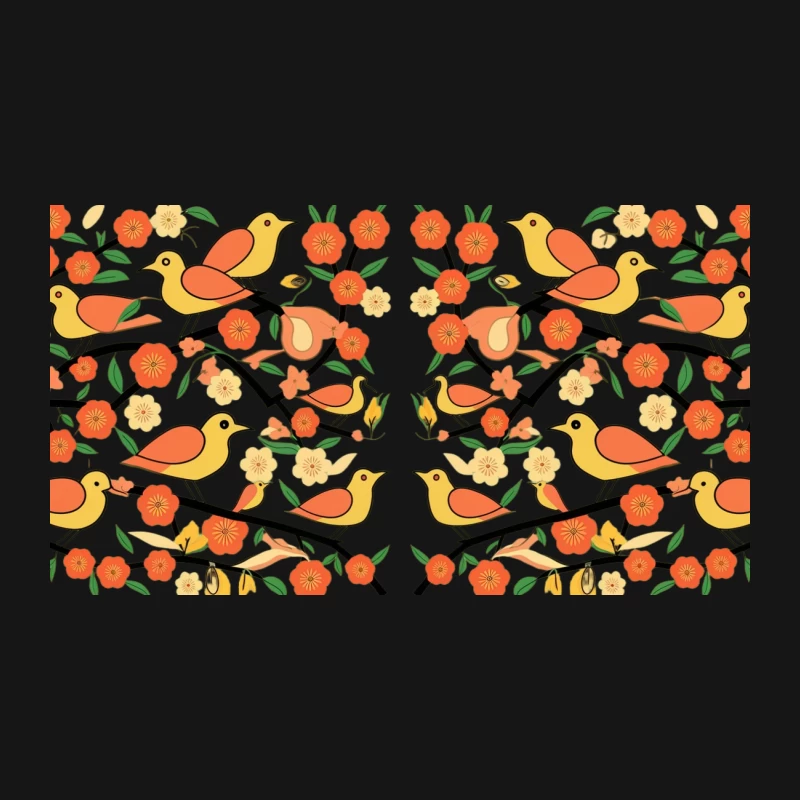 Symmetrical Floral Bird Illustration Desk Mat