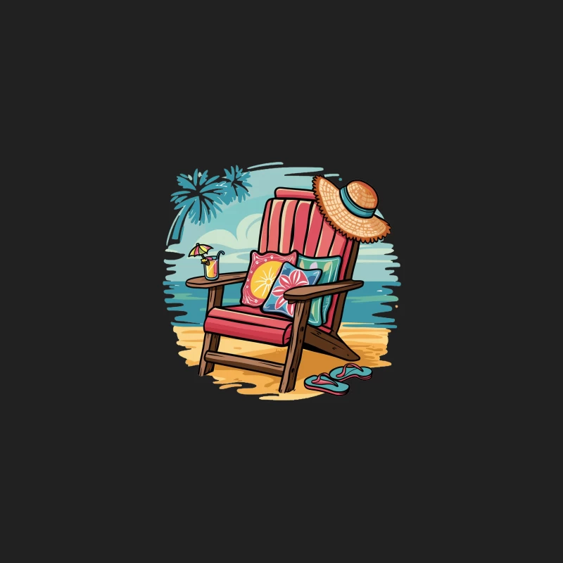 Relaxing Beach Scene with Chair and Accessories Bucket Hat