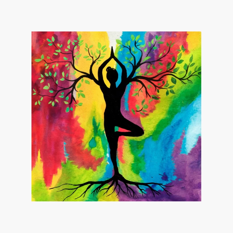 Vibrant Yoga Tree: A Spiritual Silhouette in Nature's Colorful Embrace Cotton Tote Bag