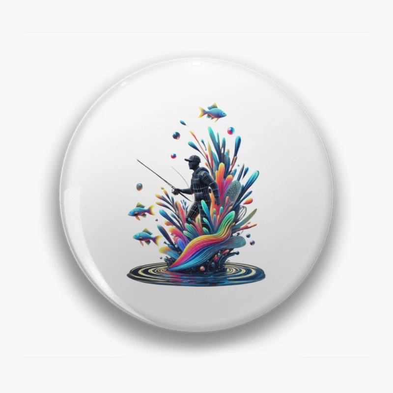 Surreal Fisherman in Vibrant Underwater Fantasy Pin