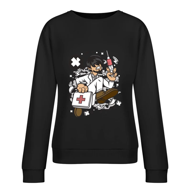 Illustration humoristique d'un médecin stressé Femme Sweat-shirt à enfiler