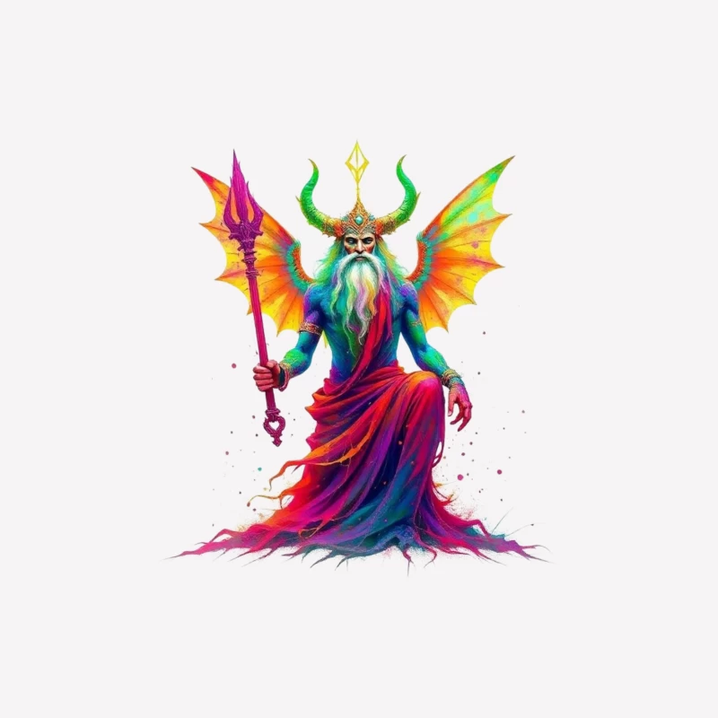 Rainbow-Hued Horned Deity with Dragon Wings Male T-Shirt