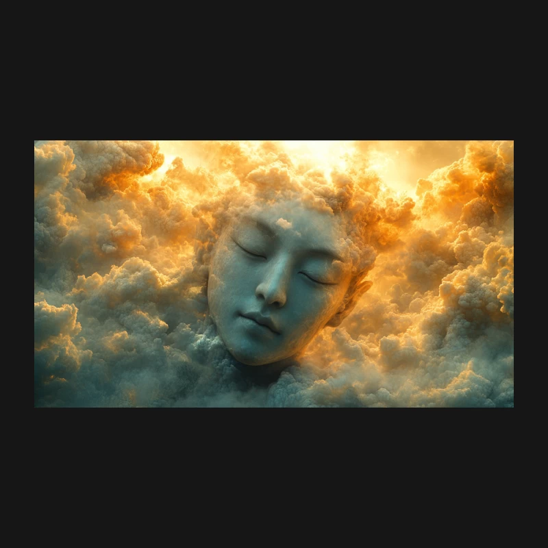 Transcendent Serenity: A Surreal Face in Celestial Clouds Desk Mat