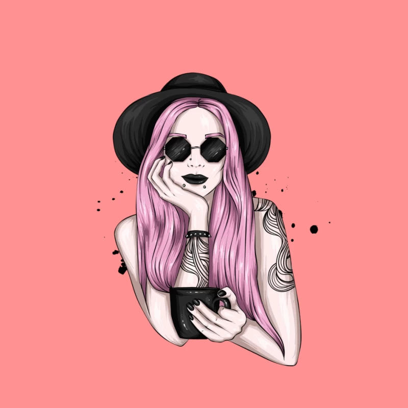 Stylish Woman with Pink Hair and Sunglasses Pin