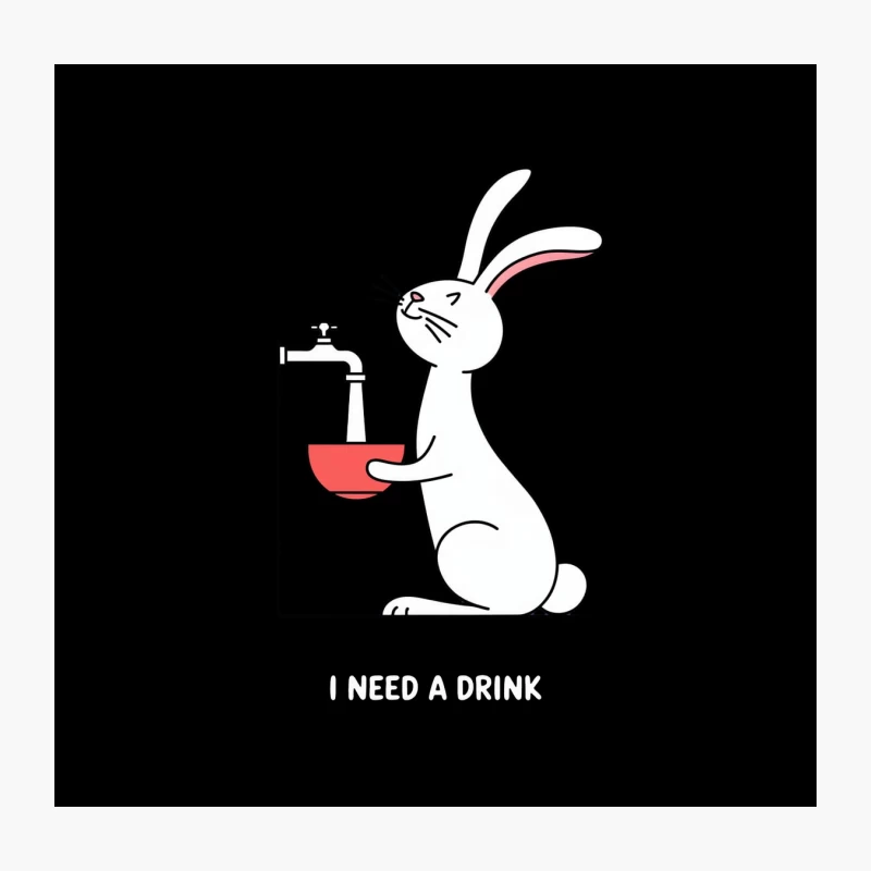 Thirsty Cartoon Rabbit Awaiting Water from Faucet Throw Pillow