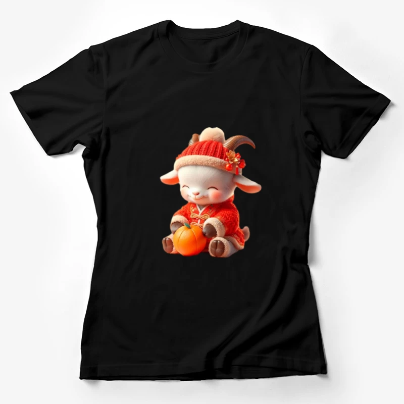 Niedliche Ziege im roten Outfit mit Mandarine Damen T-Shirt
