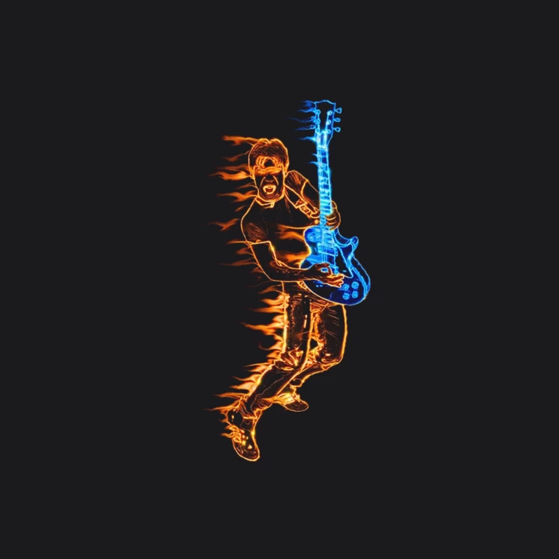 Energetic Guitarist Playing with Flames Tapestry