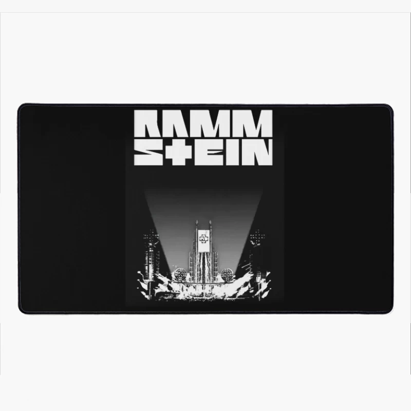 Rammstein Industrial Metal Concert Stage Design in Black and White Desk Mat