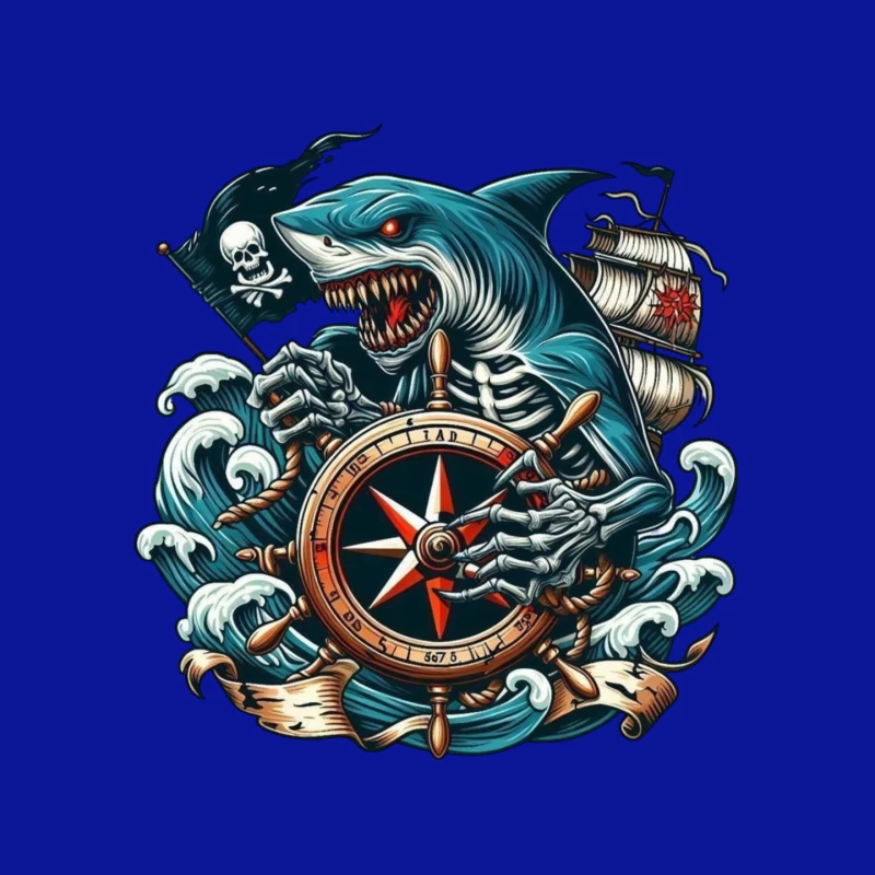 Pirate Shark with Compass and Ship Mouse Pad