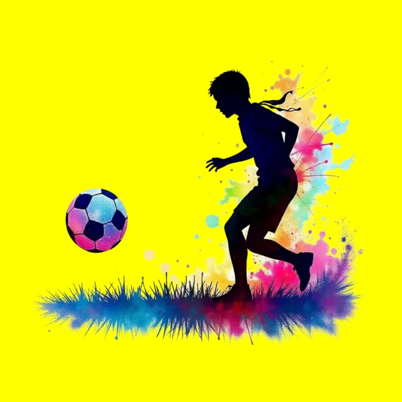 Silhouette of a Soccer Player with Color Splash Throw Pillow