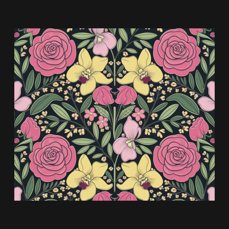 Vintage Symmetrical Floral Pattern with Roses and Orchids Mouse Pad